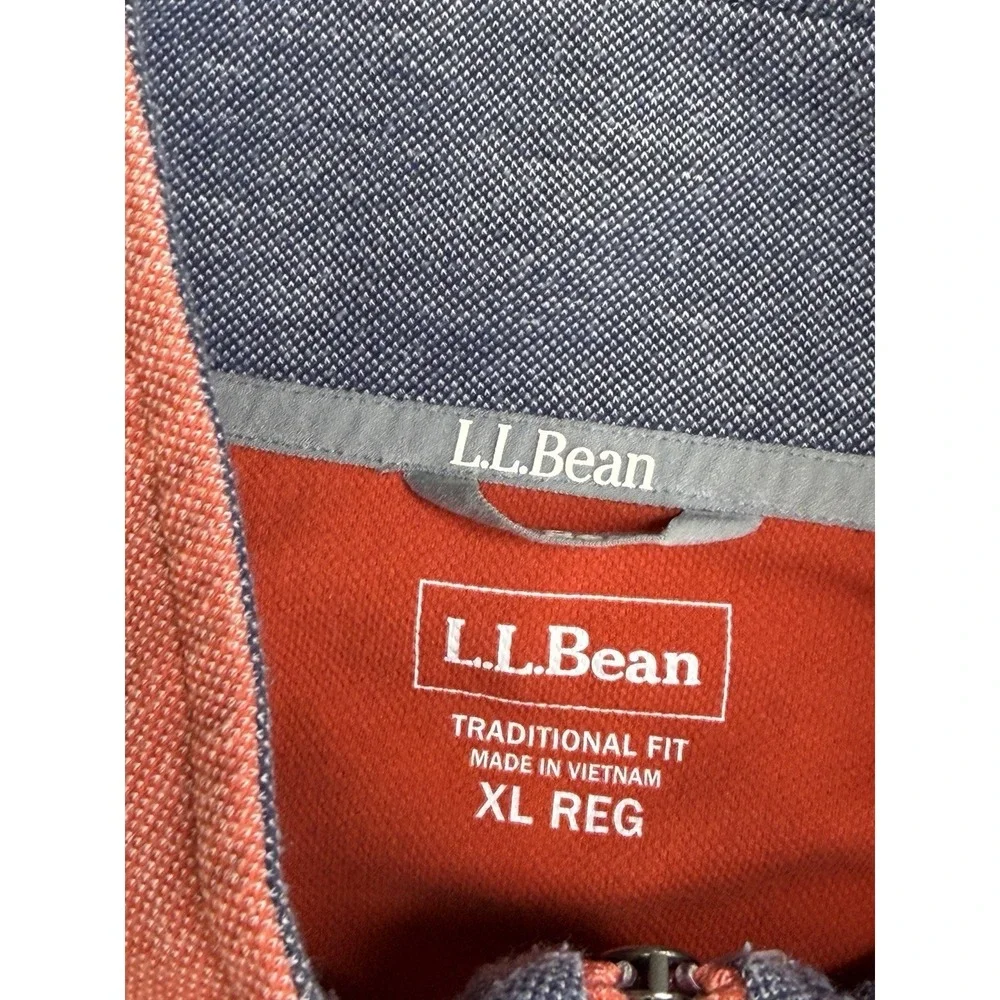 LL Bean Comfort Stretch Pique 1/4 Zip Pullover Mens XL Pink Salmon Logo